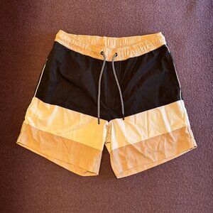 Michael Bastian Colorblock Swim Trunks | Black, White, & Tan